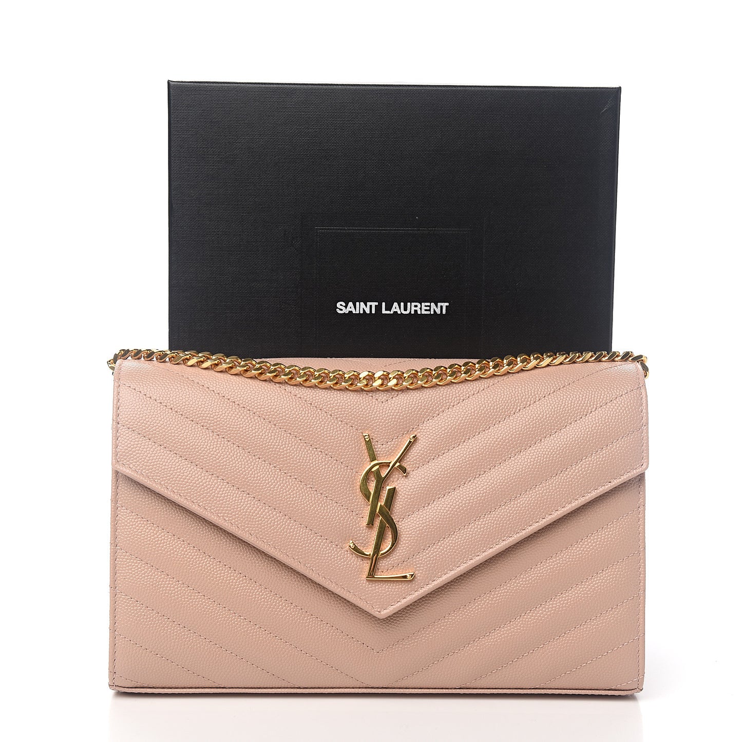 Grain De Poudre Matelasse Chevron Monogram Chain Wallet Pale Pink