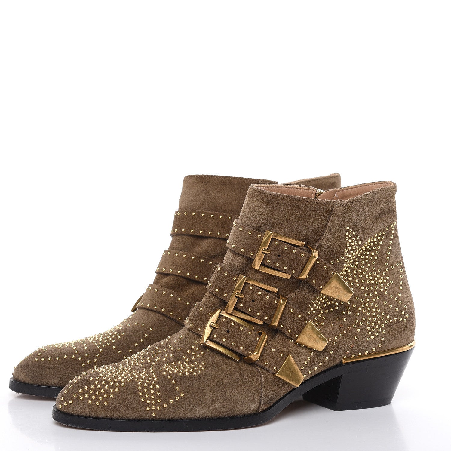 Chloe Suede Sheepskin Studded Susanna Ankle Boots 37.5 Green 3 of 11