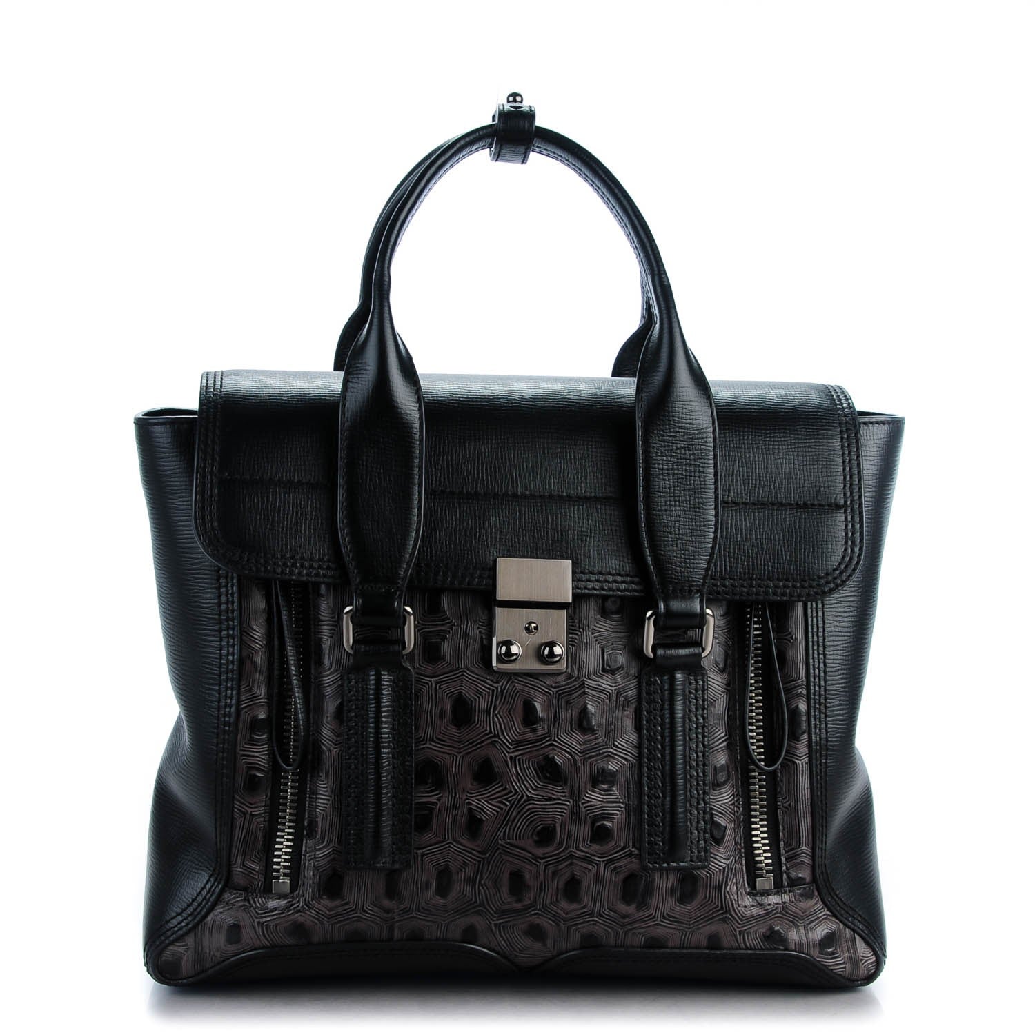 3.1 Phillip Lim 3.1 Turtle Embossed Medium Pashli Satchel Black 1 of 8
