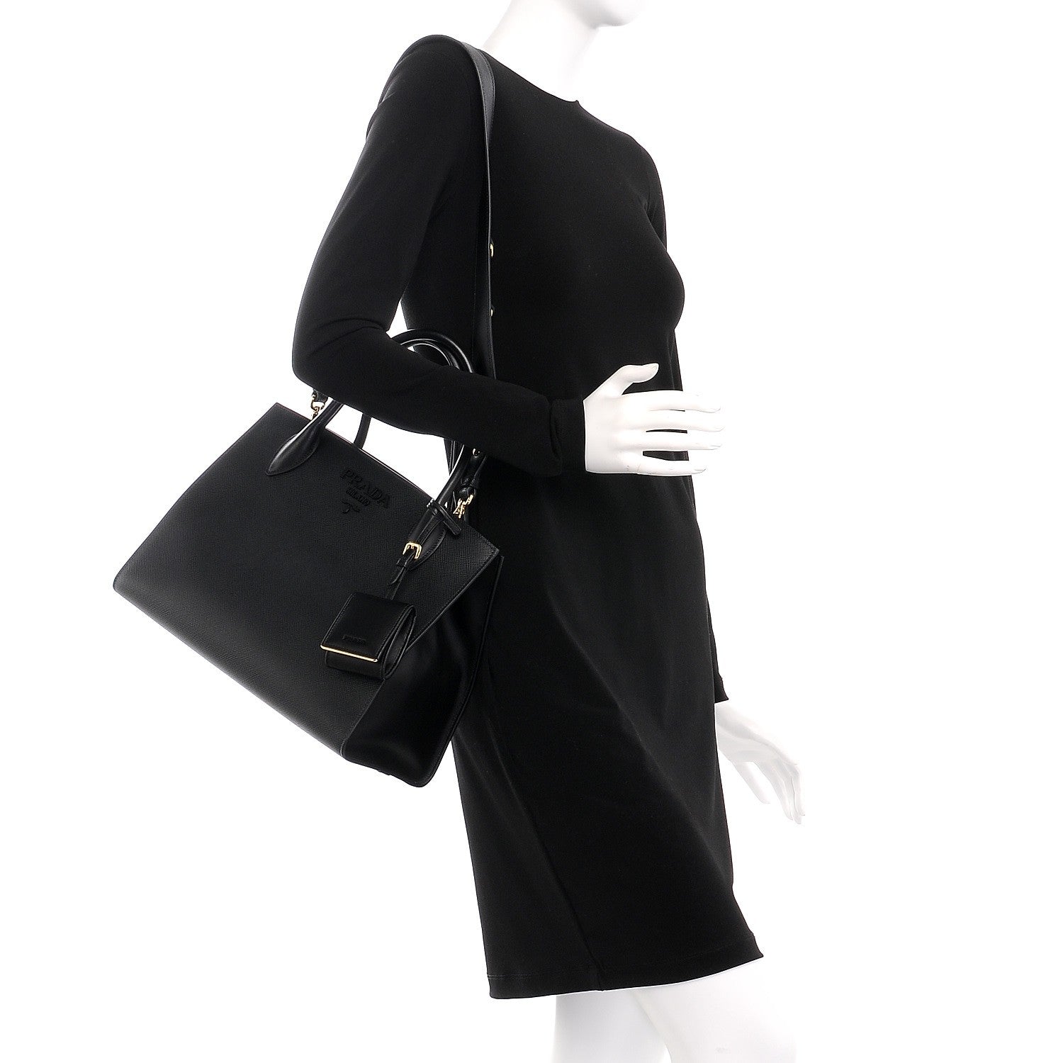 Prada Saffiano Cuir Calfskin Medium Monochrome Top Handle Tote Black 2 of 7