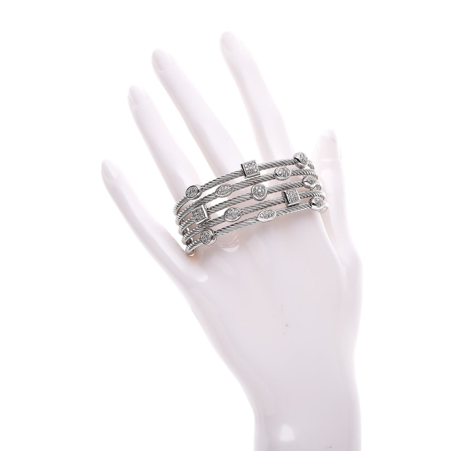 Sterling Silver Diamond Five Row Confetti Cuff Bracelet