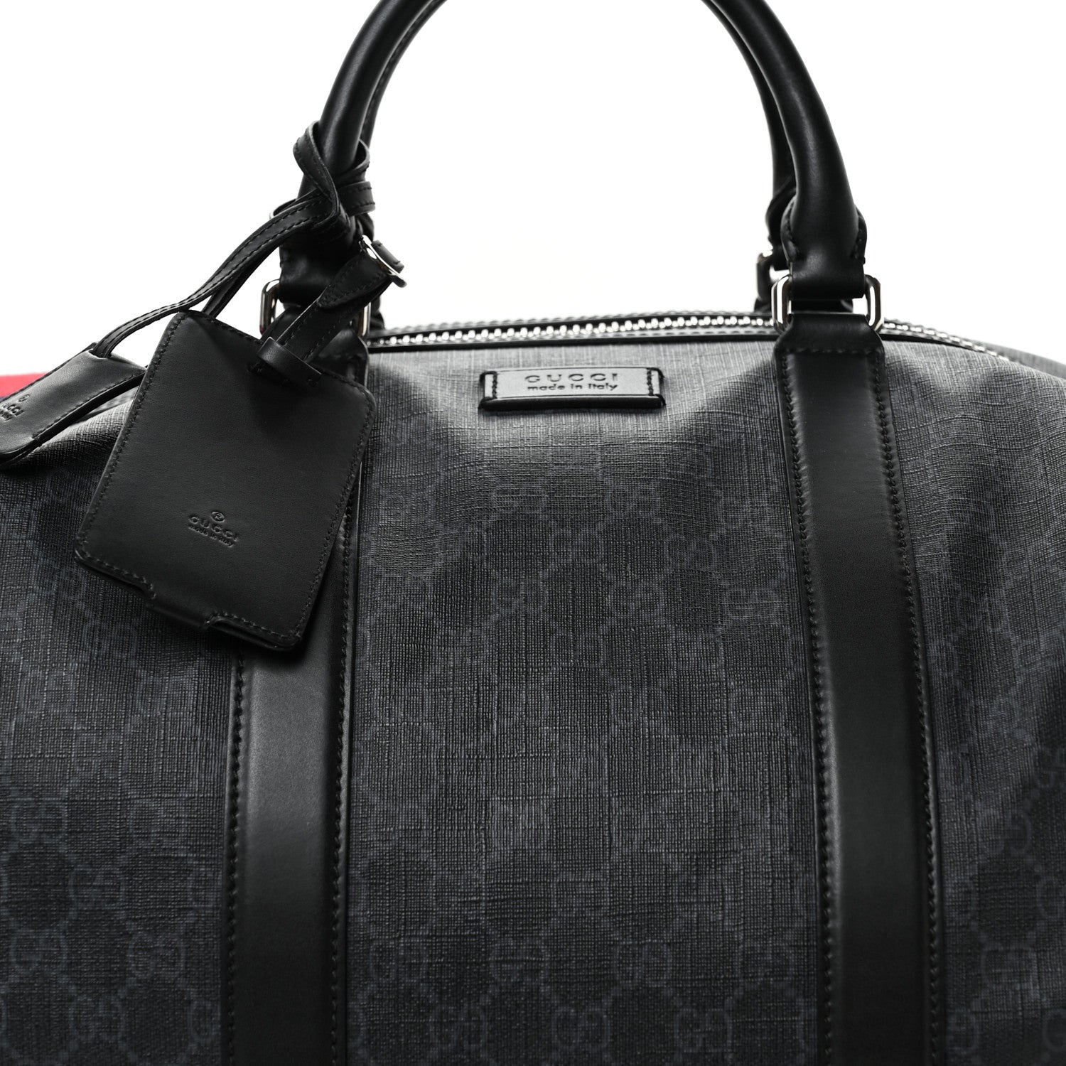 Gucci Soft GG Supreme Monogram Appia Calfskin Web Large Carry On Duffle Bag Black Grey 7 of 11