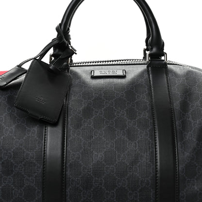 Gucci Soft GG Supreme Monogram Appia Calfskin Web Large Carry On Duffle Bag Black Grey 7 of 11