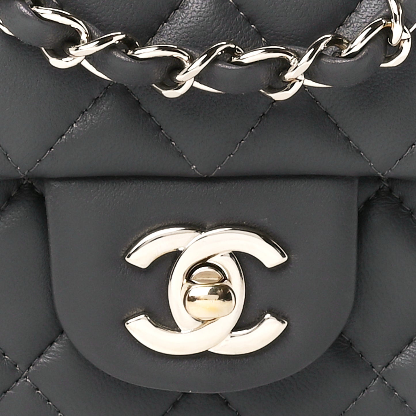 Lambskin Quilted Mini Rectangular Flap Dark Grey
