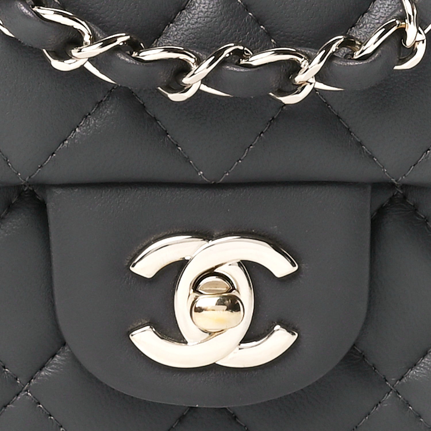 Chanel Lambskin Quilted Mini Rectangular Flap Dark Grey 9 of 13