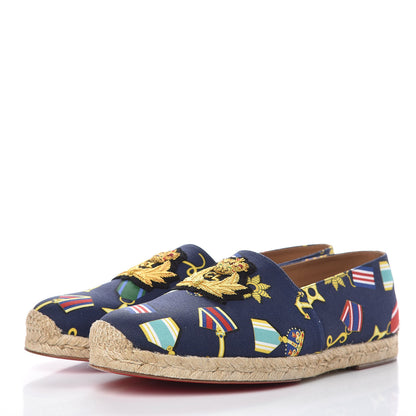 Christian Louboutin Tissu Mens Papi Hugo Medailles Flat Espadrille 42 Navy Gold 3 of 9