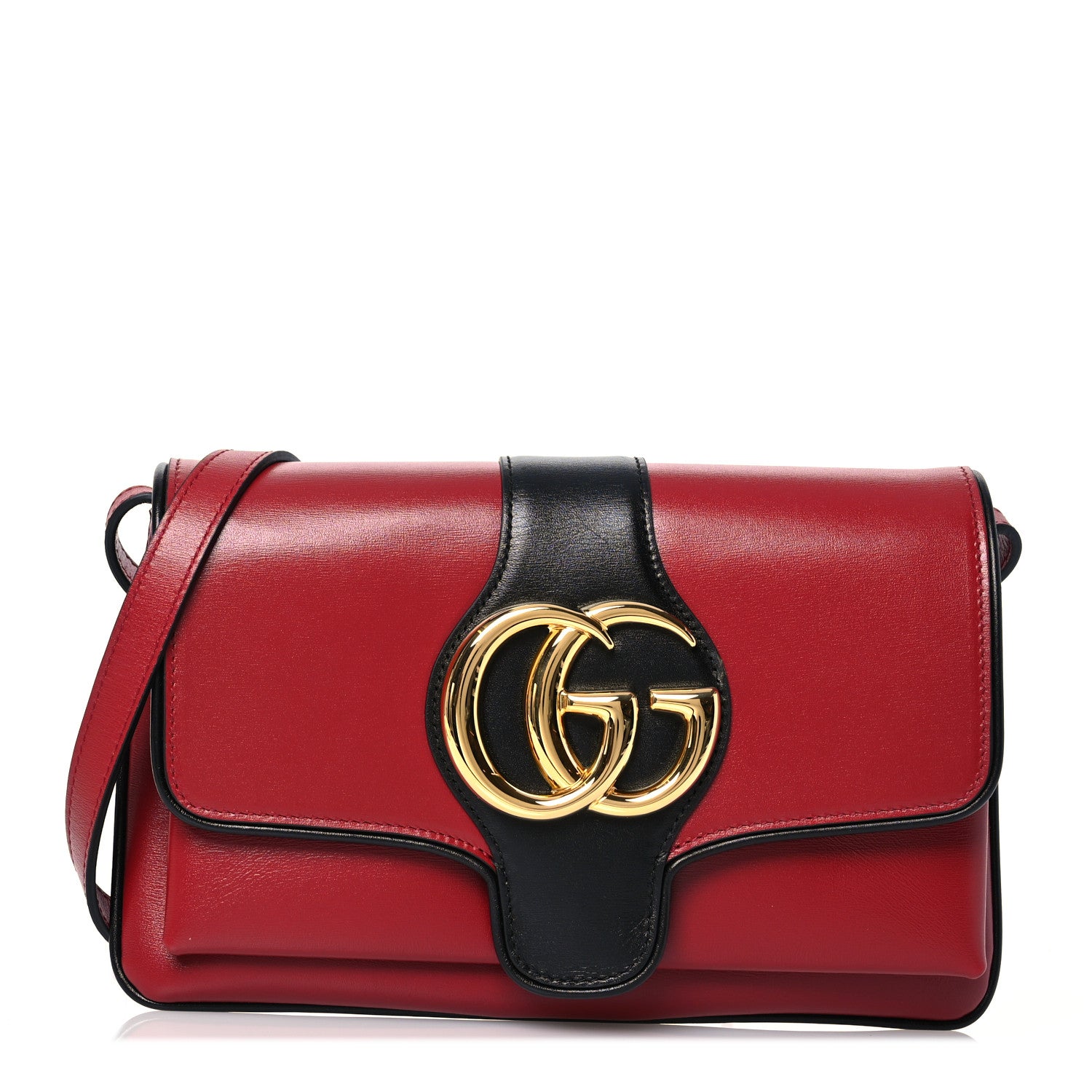 Gucci Vitello Palmellato Lux Bi-Color Small Arli Flap Shoulder Bag New Cherry Red Black 1 of 14
