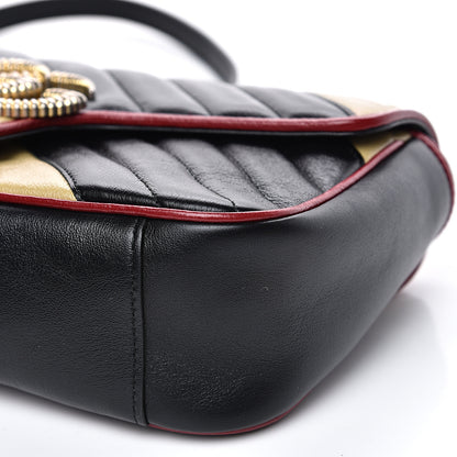 Gucci Vintage Effect Calfskin Matelasse Diagonal Striped Small Torchon GG Marmont Shoulder Bag Black Beige 9 of 9