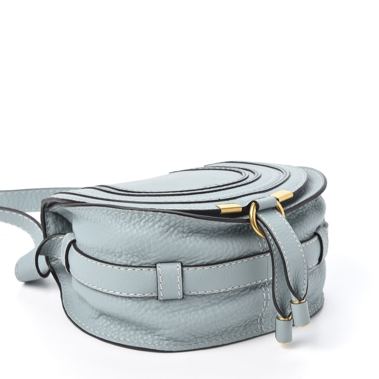 Calfskin Mini Marcie Round Crossbody Bag Faded Blue