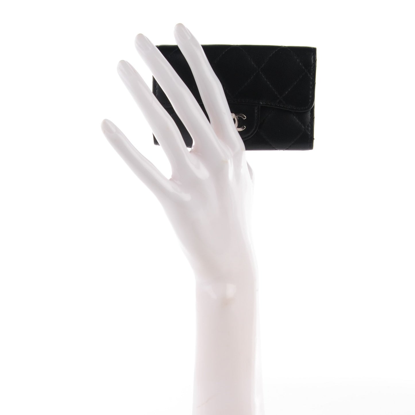Lambskin Quilted 6 Key Holder Black