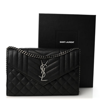 Saint Laurent Sheepskin Tri-Quilt Monogram Envelope Chain Wallet Black 10 of 10