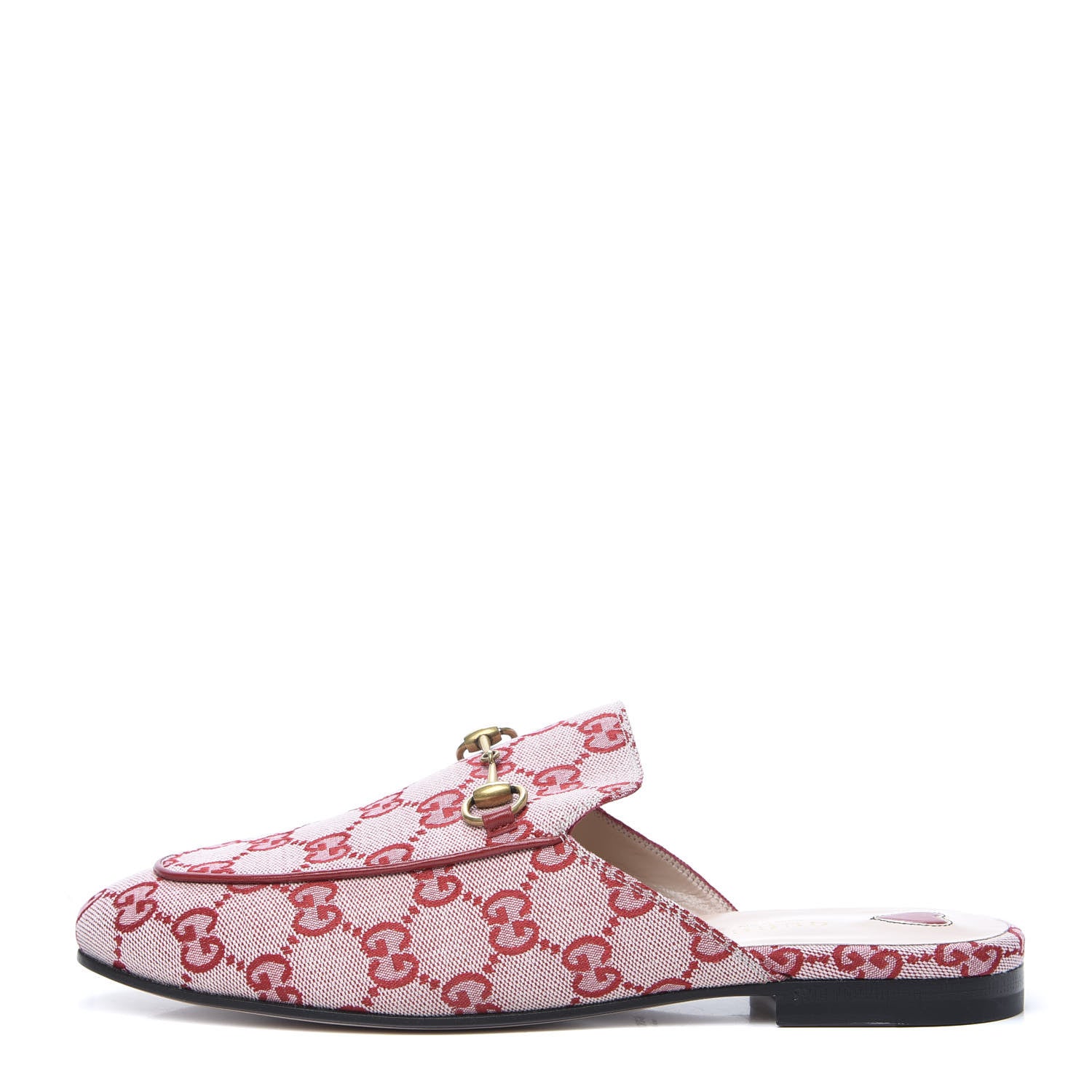 Gucci Canvas GG Monogram Horsebit Womens Princetown Slippers 38.5 Gardenia Hibiscus Red 1 of 8