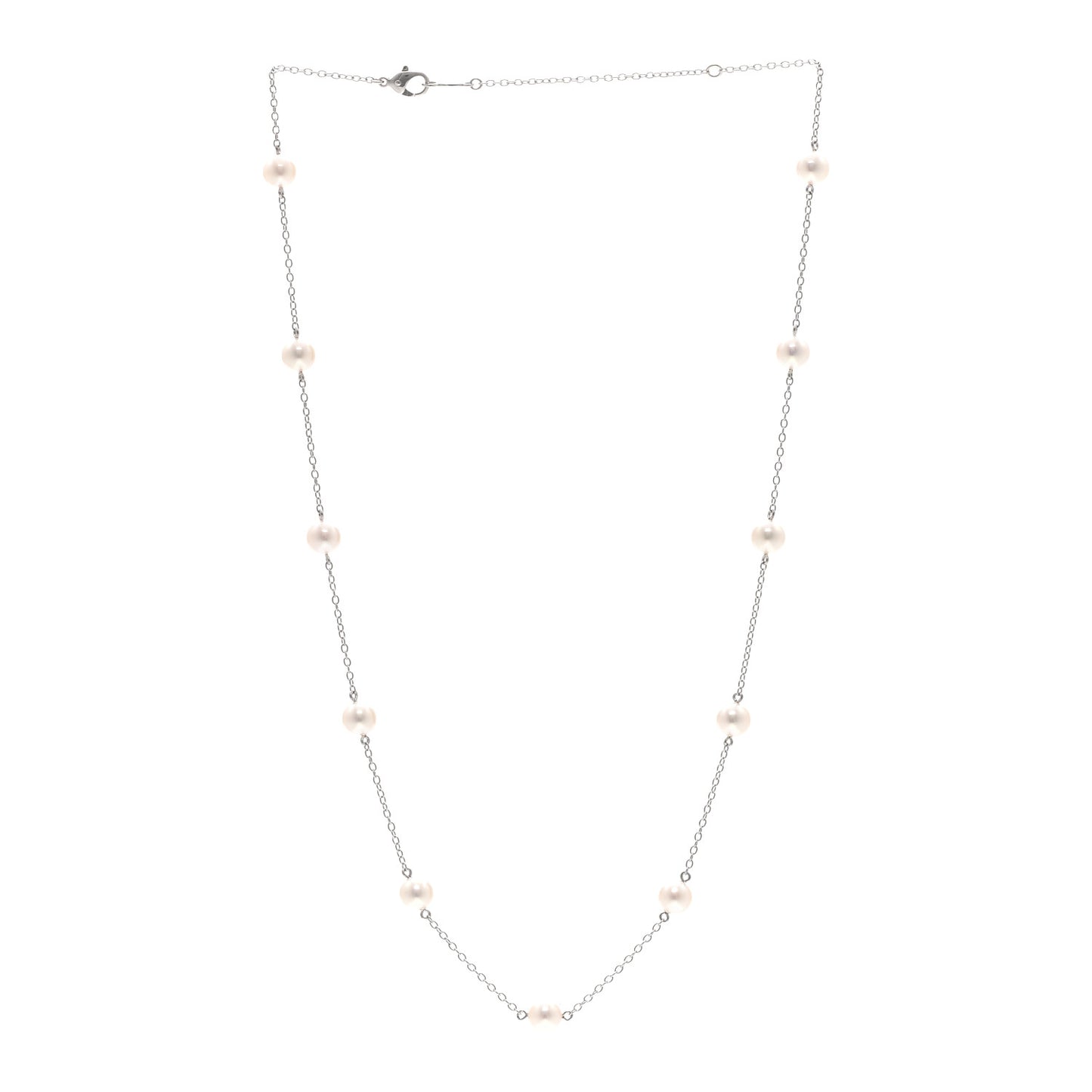 18K White Gold Akoya Cultured Pearl 6mm Station Necklace