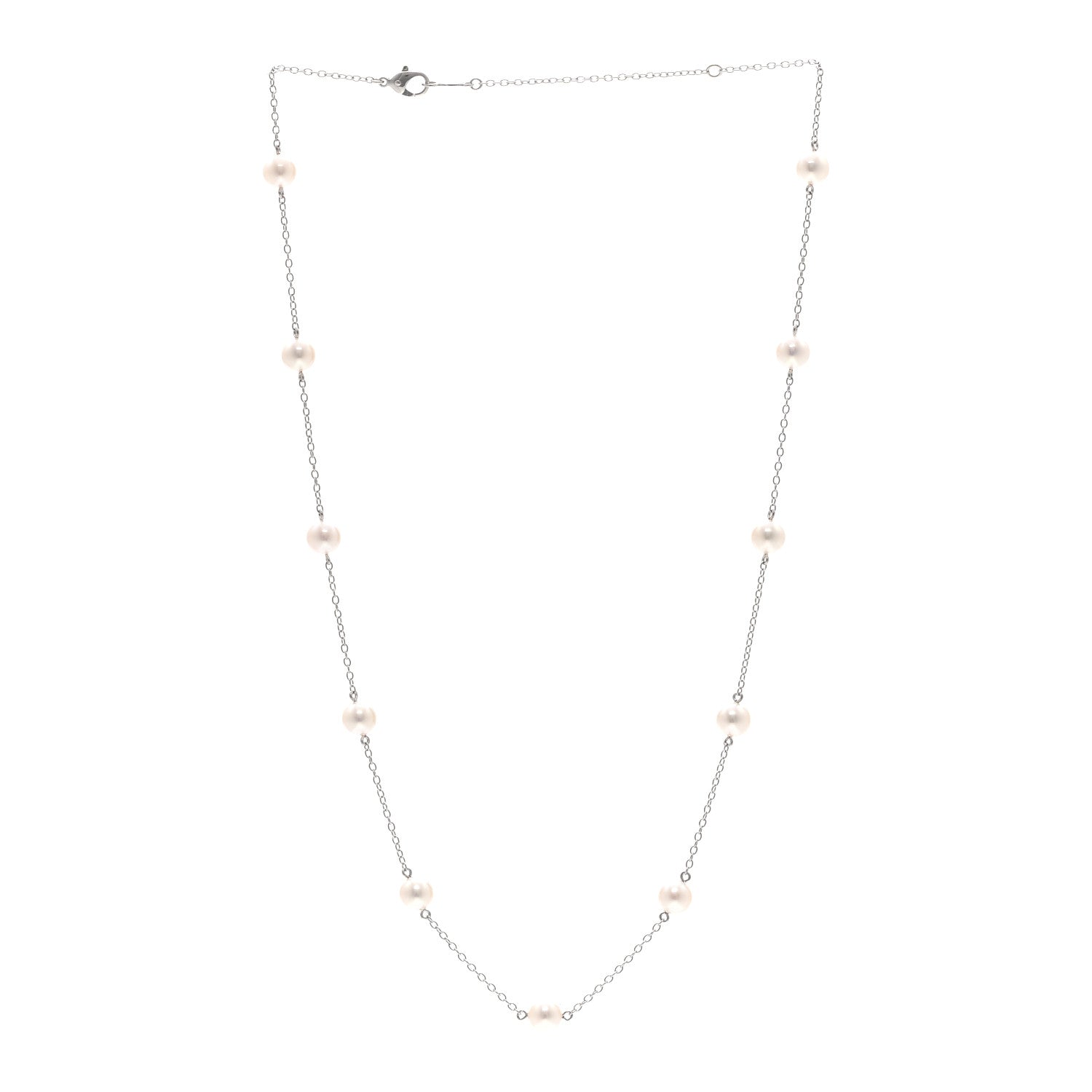 Mikimoto 18K White Gold Akoya Cultured Pearl 6mm Station Necklace 3 of 4