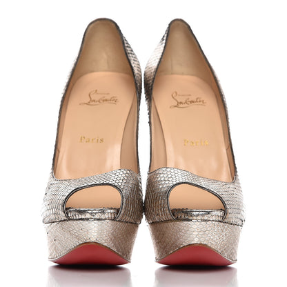 Christian Louboutin Metallic Python Lady Peep 150 Pumps 39 Antique Silver 2 of 10