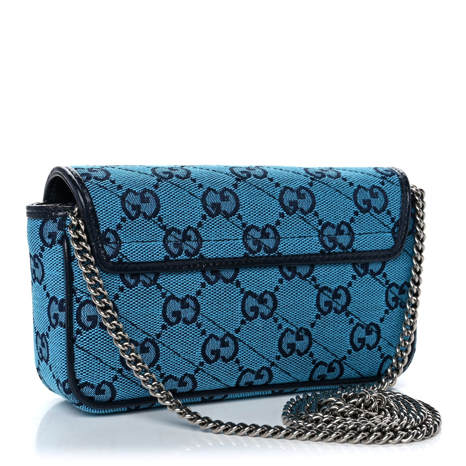 Gucci Monogram Multicolor Matelasse Diagonal Super Mini GG Marmont Shoulder Bag Light Blue 3 of 11