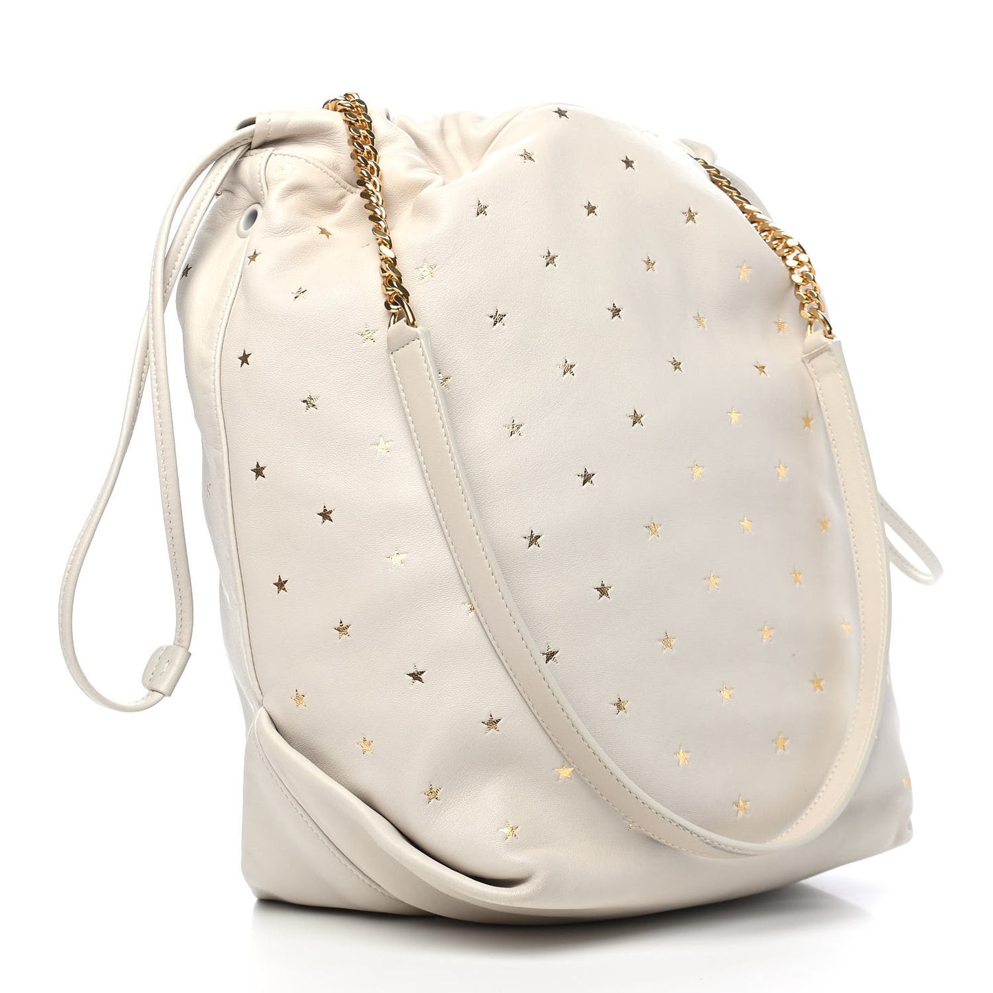 Lambskin Star Printed Teddy Drawstring Bag White