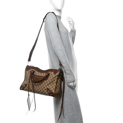 Balenciaga X GUCCI GG Monogram Azalea Calfskin Neo Classic Silver Hardware Medium City Beige Ebony Brown Sugar 2 of 11