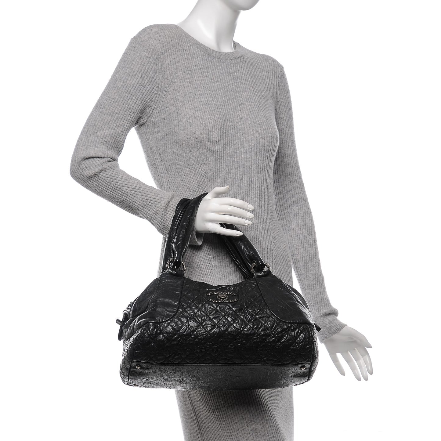 Aged Calfskin Coco Rider Bowling Bag Black