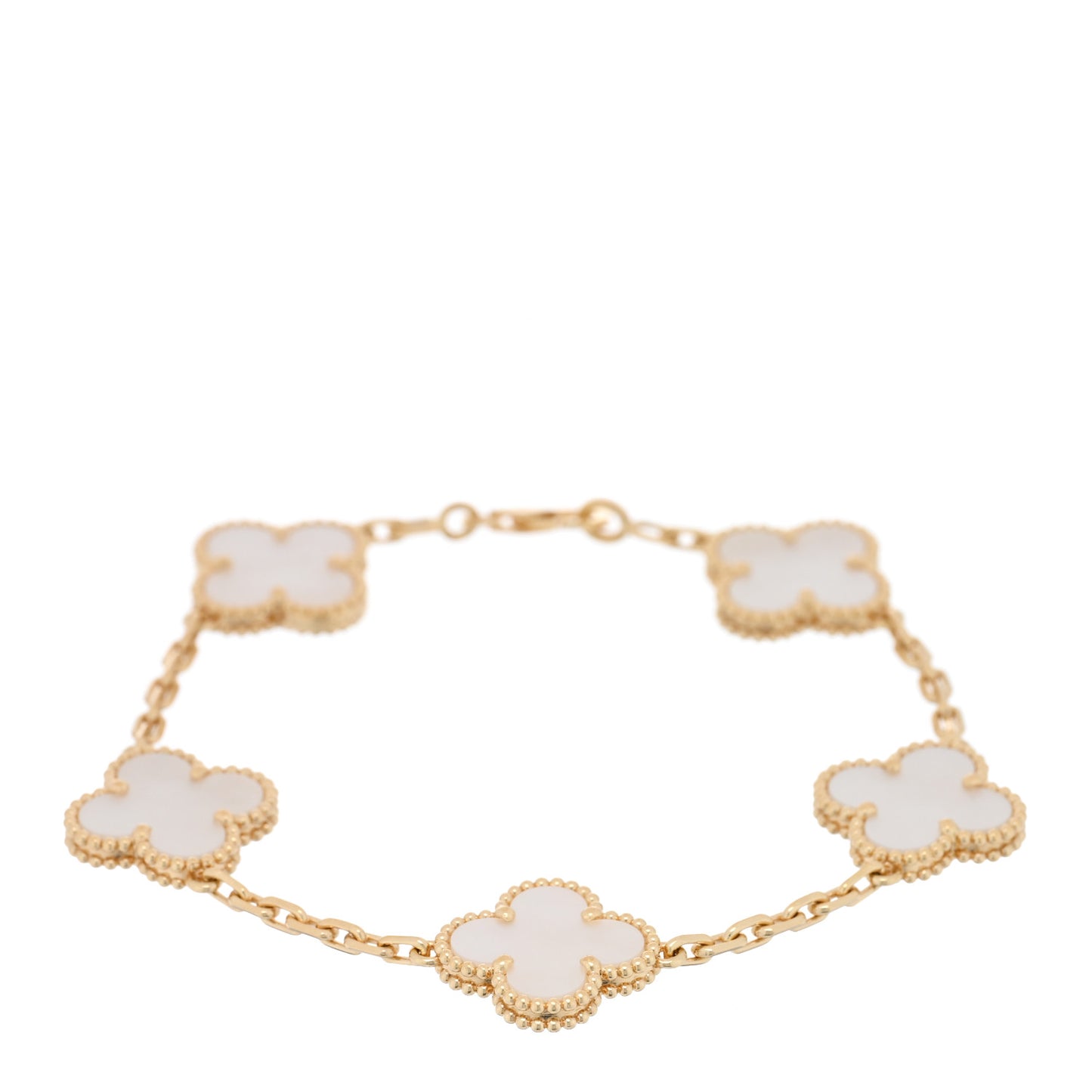 18K Yellow Gold Mother of Pearl 5 Motifs Vintage Alhambra Bracelet