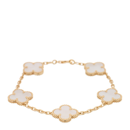 Van Cleef & Arpels 18K Yellow Gold Mother of Pearl 5 Motifs Vintage Alhambra Bracelet 1 of 4