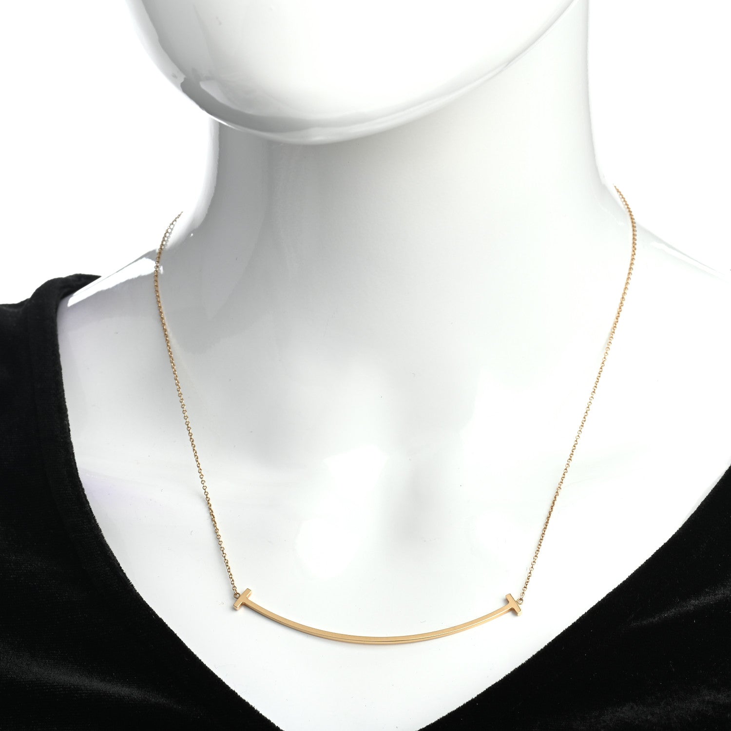 Tiffany 18K Yellow Gold Large T Smile Pendant Necklace 2 of 4