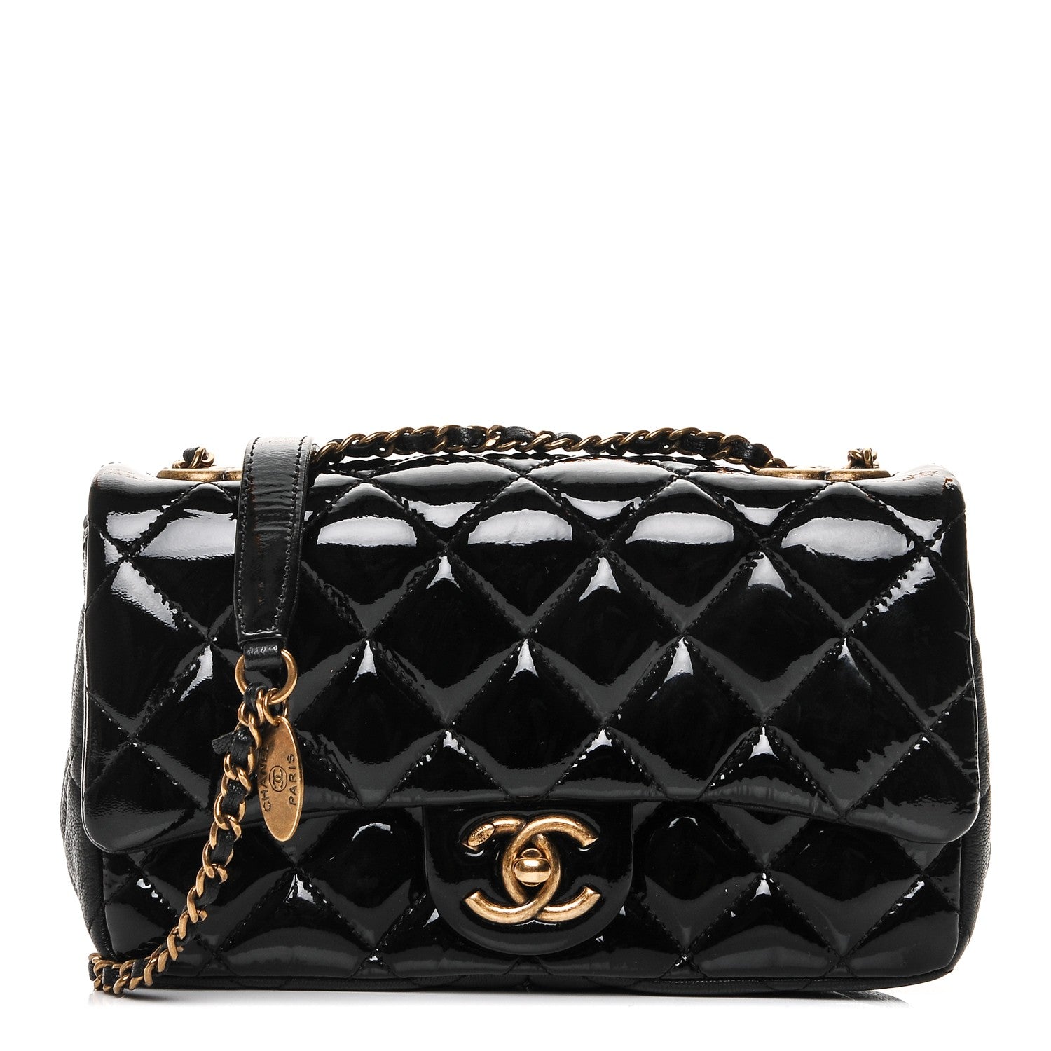 Chanel Patent Goatskin Quilted Small CC Eyelet Flap Black 1 of 8