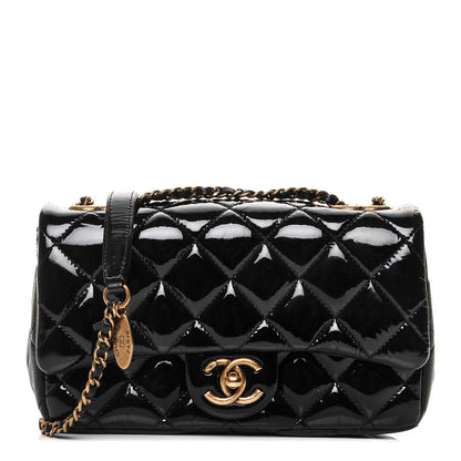Chanel Patent Goatskin Quilted Small CC Eyelet Flap Black 1 of 8