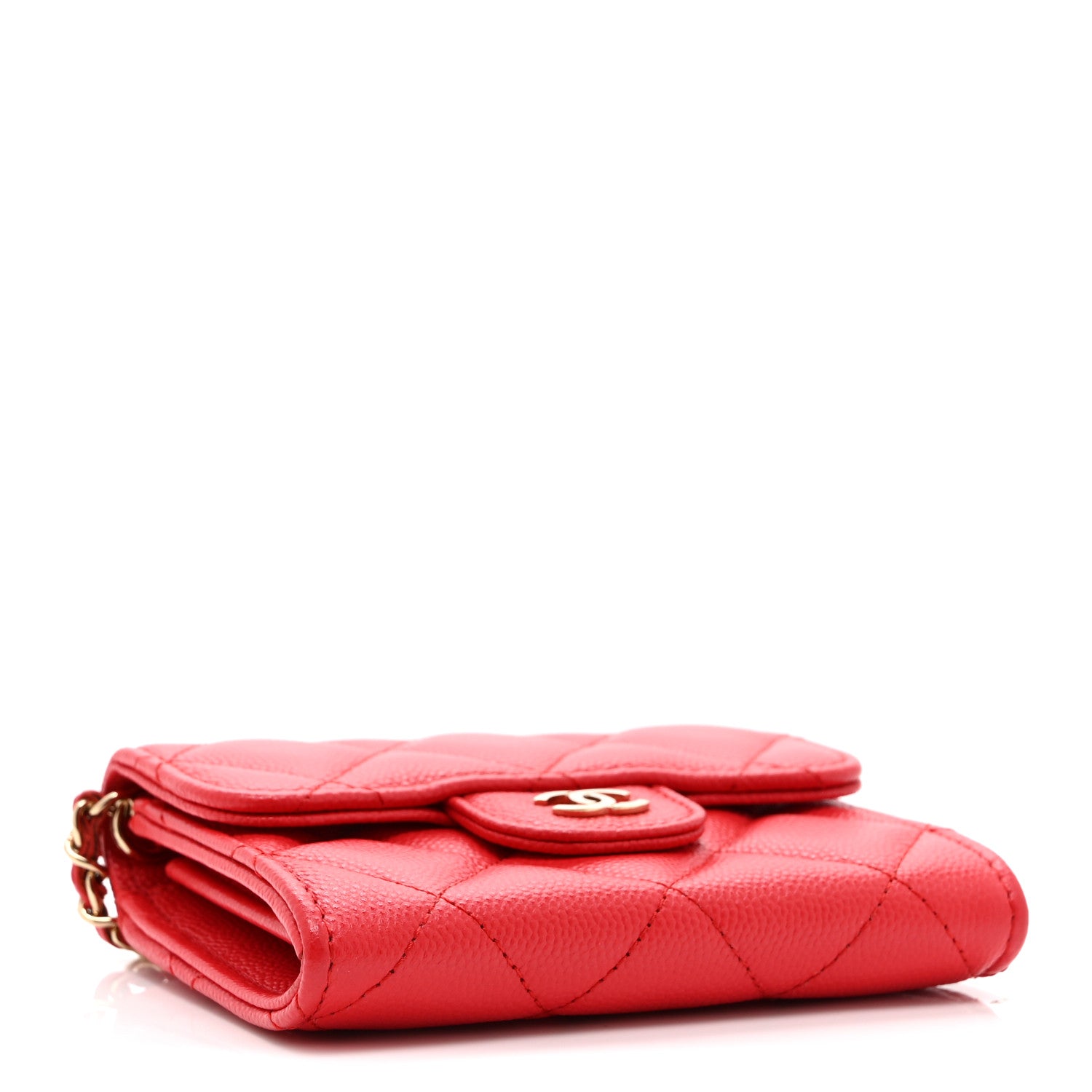 Chanel Caviar Quilted Flap Card Holder On Chain Red 4 of 12