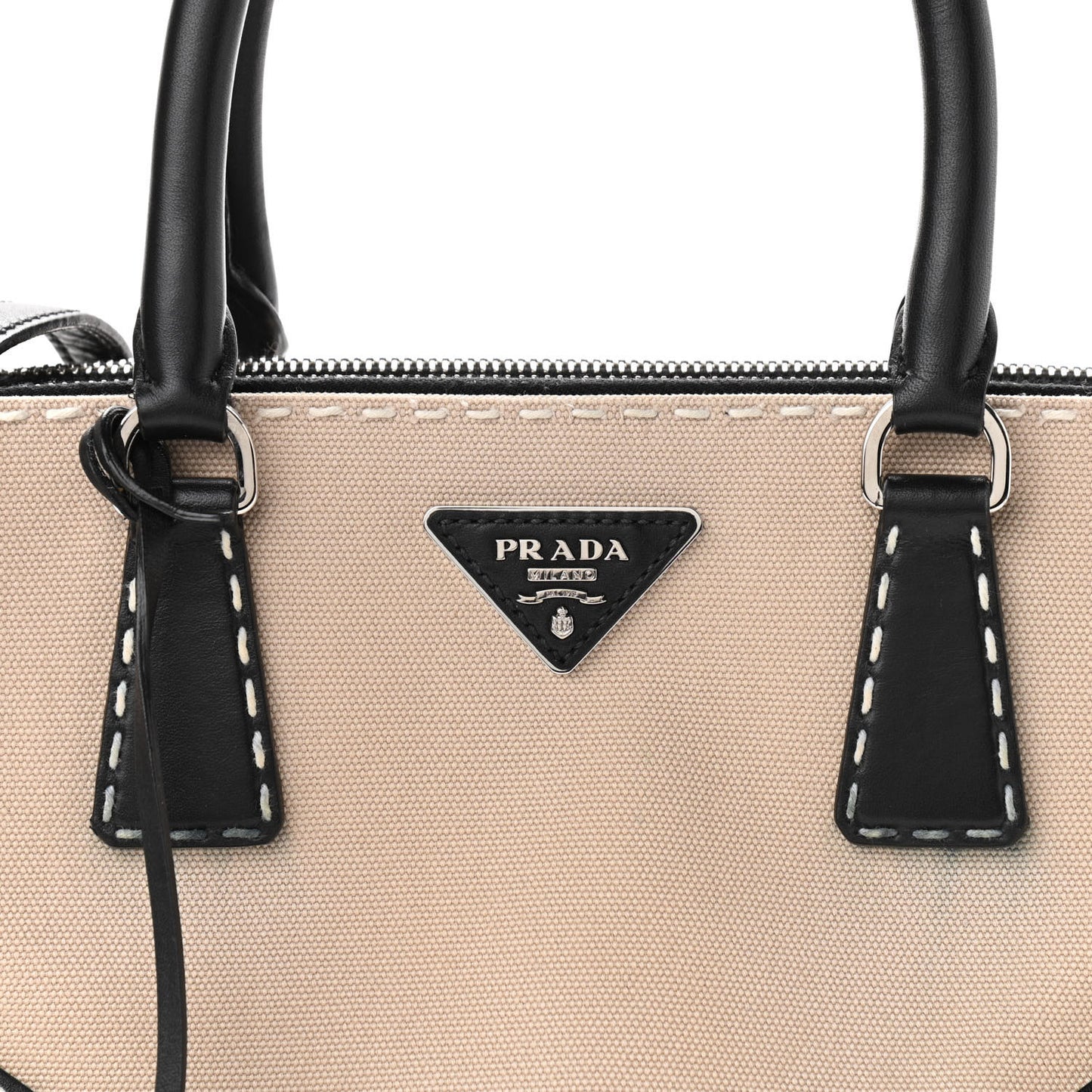 Canvas Calfskin Small City Stitch Tote Black