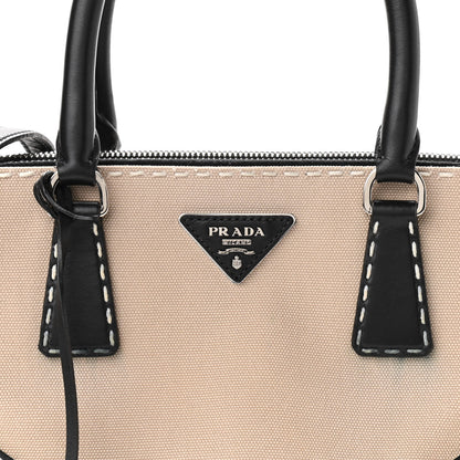 Prada Canvas Calfskin Small City Stitch Tote Black 10 of 16