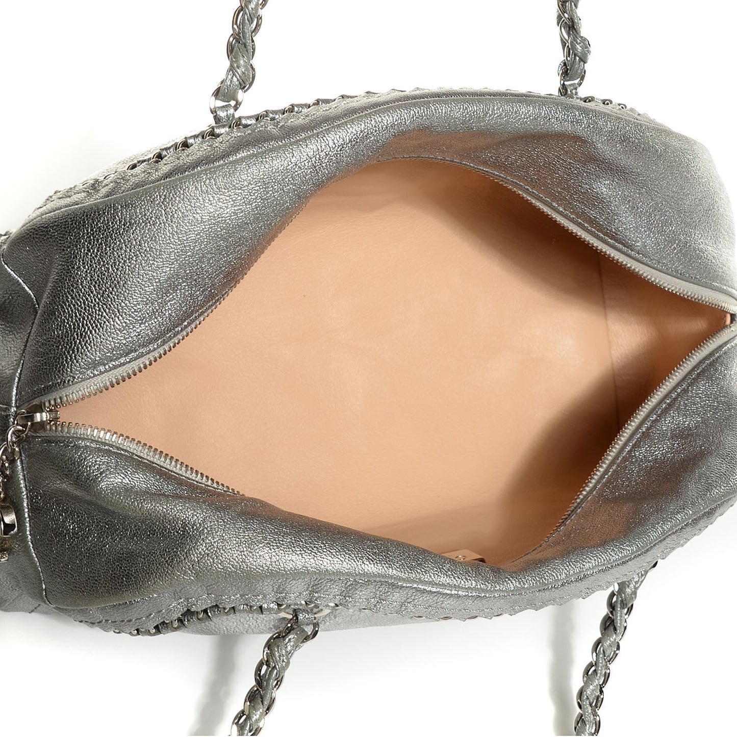 Metallic Goatskin Medium Luxe Ligne Bowler Silver