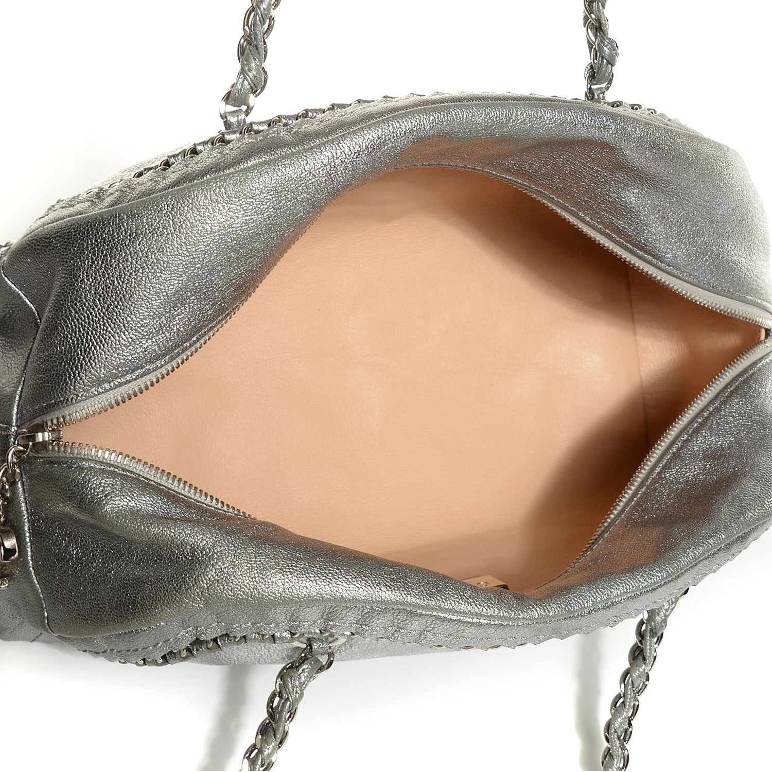 Chanel Metallic Goatskin Medium Luxe Ligne Bowler Silver 5 of 7