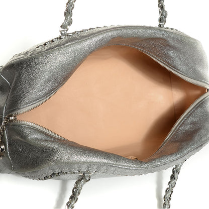 Chanel Metallic Goatskin Medium Luxe Ligne Bowler Silver 5 of 7