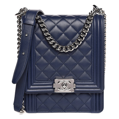 Chanel Calfskin Quilted North South Boy Flap Navy 1 of 8