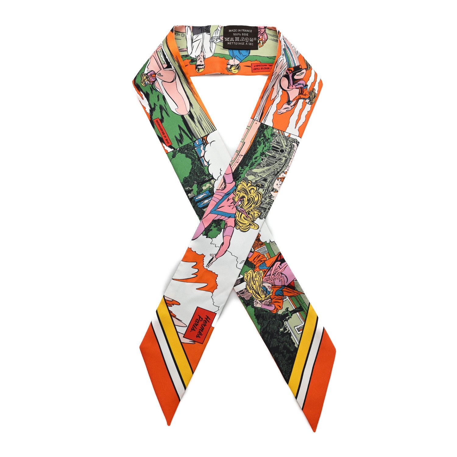 Hermes Silk Wow Twilly Orange Vert Rose 1 of 3