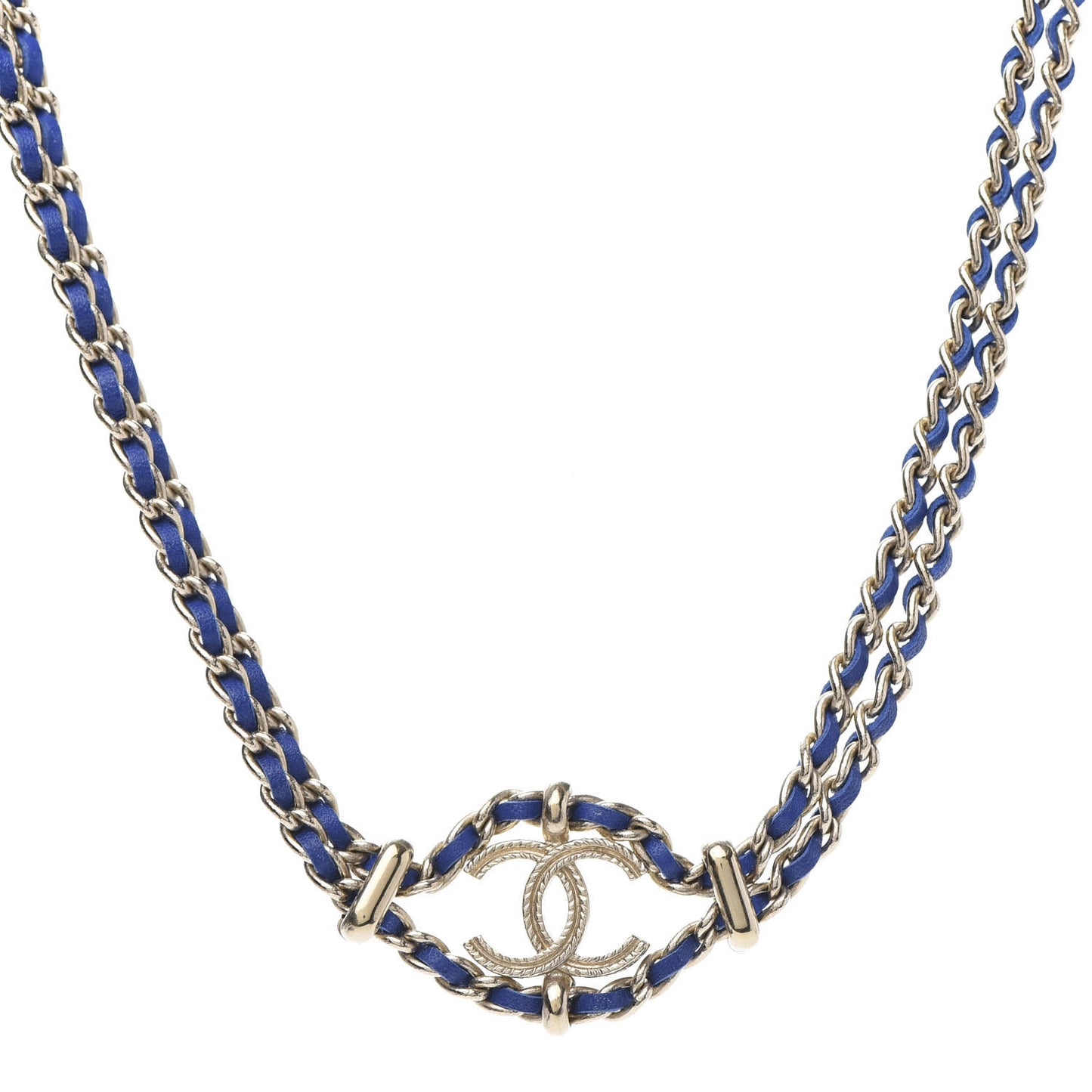 Metal Lambskin CC Chain Link Necklace Blue
