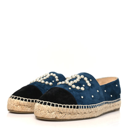 Chanel Suede Pearl CC Espadrilles 40 Teal 4 of 10