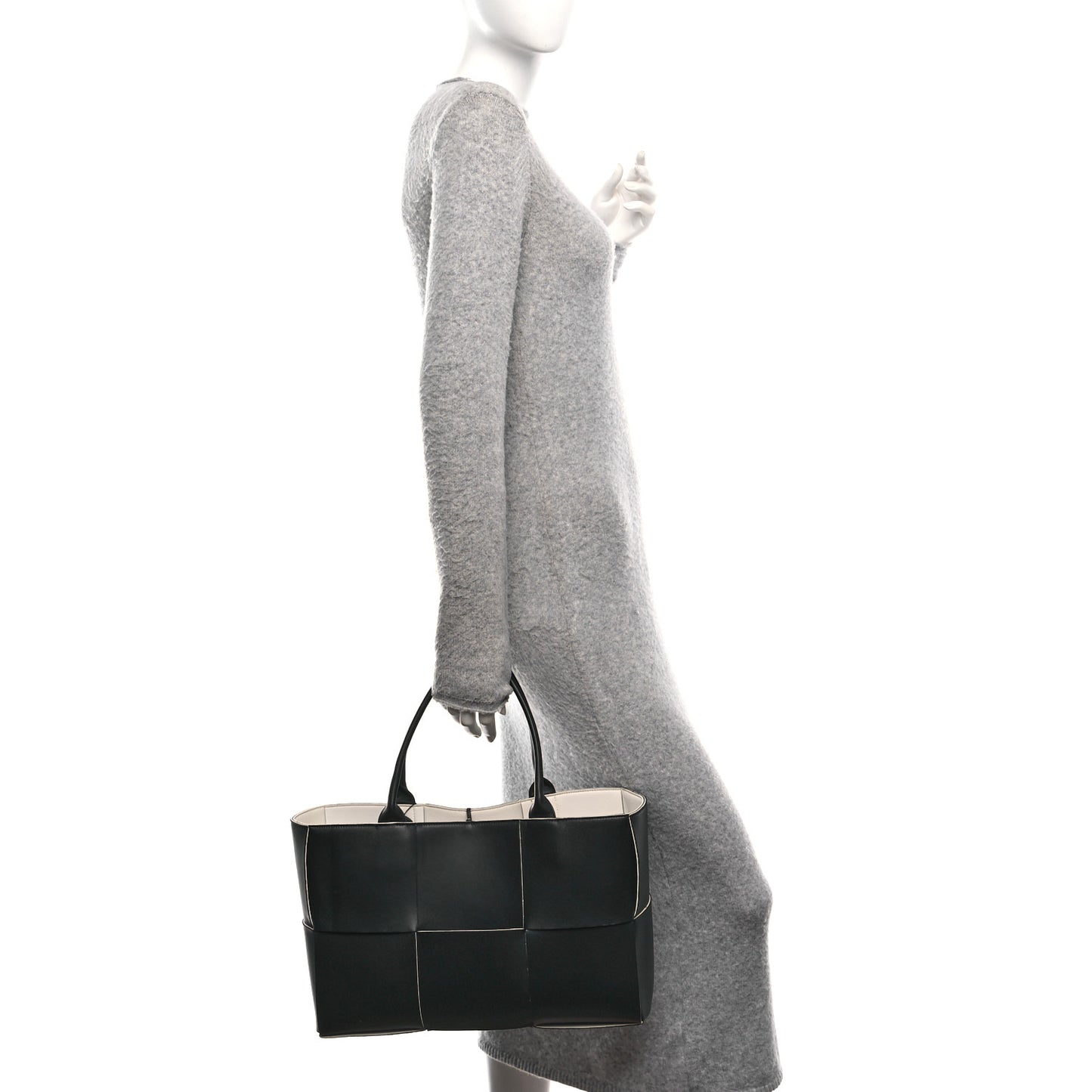 Nappa Maxi Intrecciato Medium Arco Tote Black White