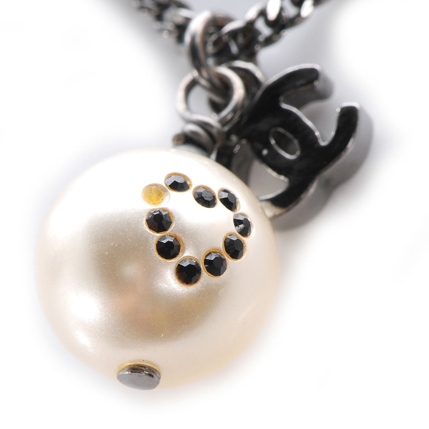 Pearl CC Pendant Necklace Dark Silver