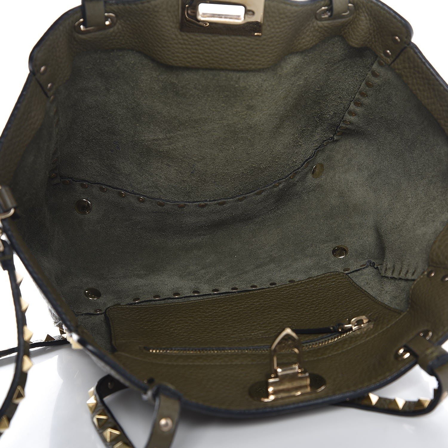 Valentino Garavani Pebbled Calfskin Small Rockstud Tote Army Green 6 of 8