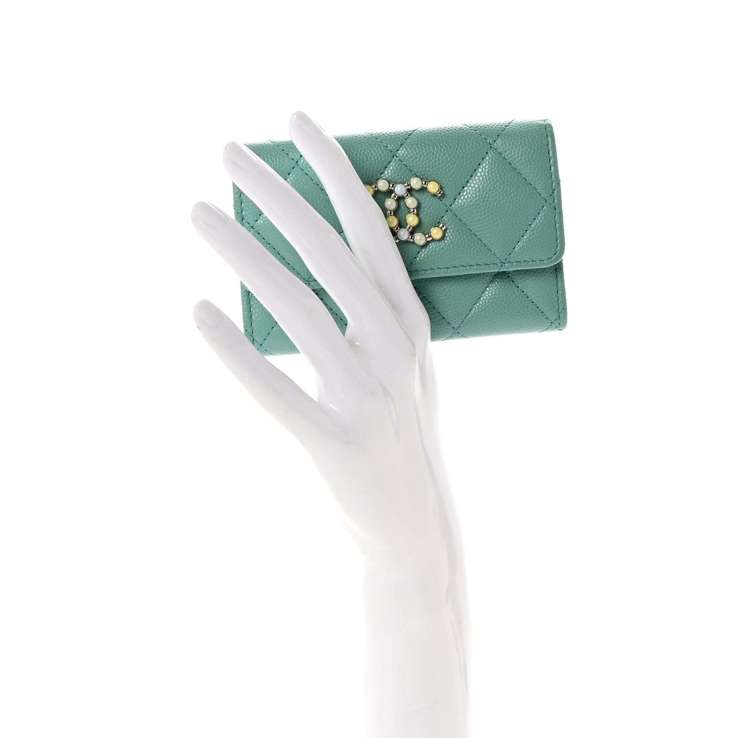Caviar Pearl Quilted Coco Candy Flap Card Holder Turquoise