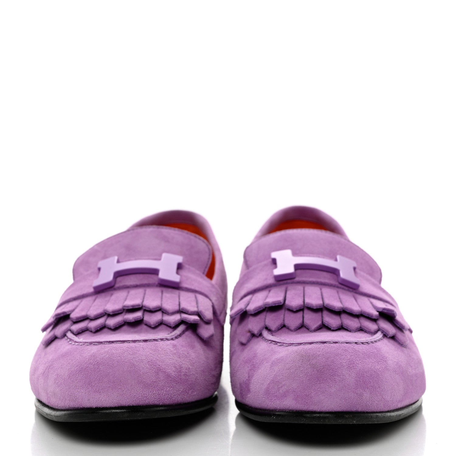 Hermes Suede Goatskin Womens Royal Loafers 37.5 Violet Parme 2 of 8