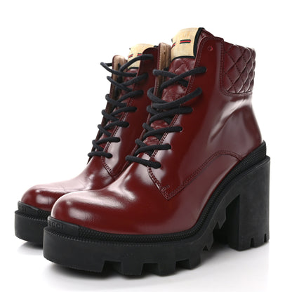 Gucci Magnum Calfskin Nappa Quilted Lace Up Ankle Boots 38.5 Garnet Red 3 of 9