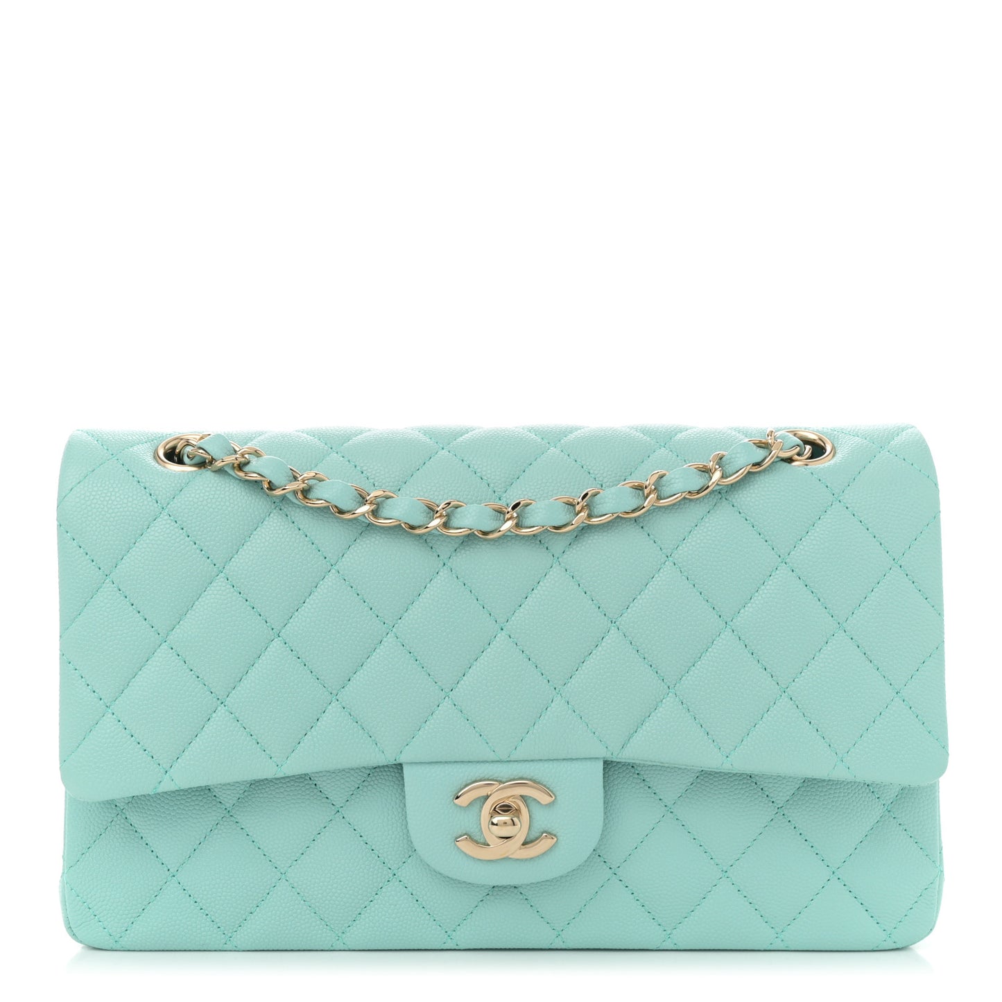 Lambskin Quilted Medium Double Flap Light Blue