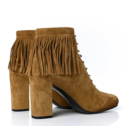 Saint Laurent Suede Babies 90 Fringe Ankle Boots 38 Light Tan 4 of 8