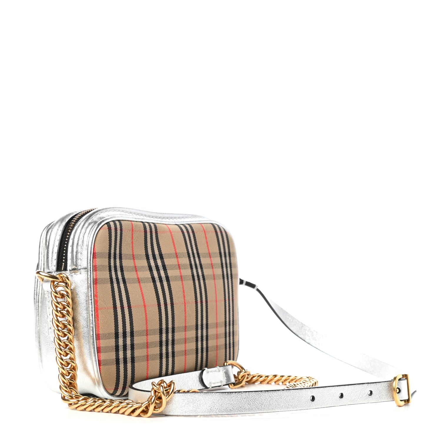 Burberry Smooth Calfskin 1983 Knight Check Link Camera Bag Silver 3 of 9