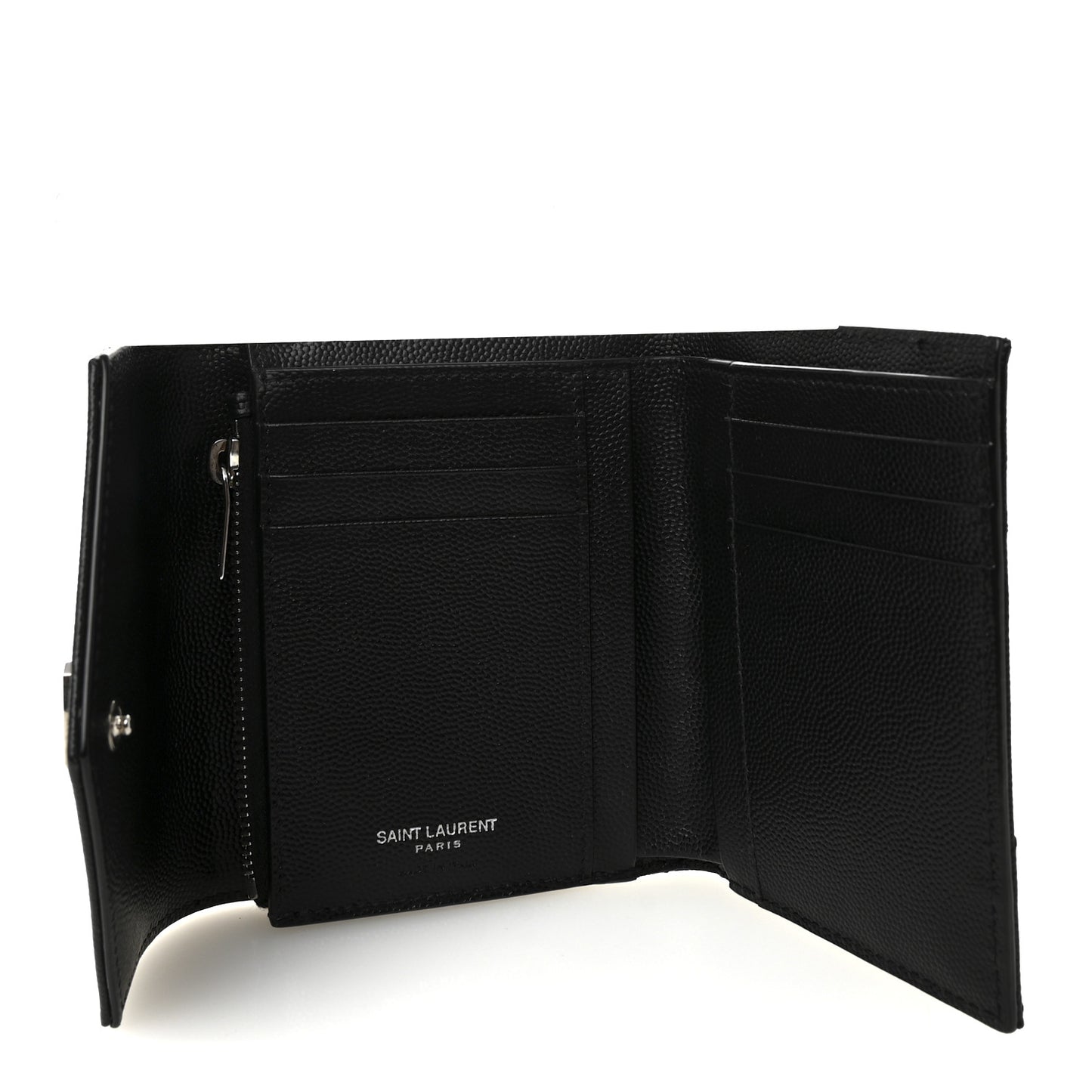 Grain De Poudre Matelasse Chevron Monogram Compact Tri Fold Wallet Black