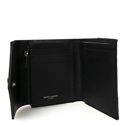 Saint Laurent Grain De Poudre Matelasse Chevron Monogram Compact Tri Fold Wallet Black 5 of 7