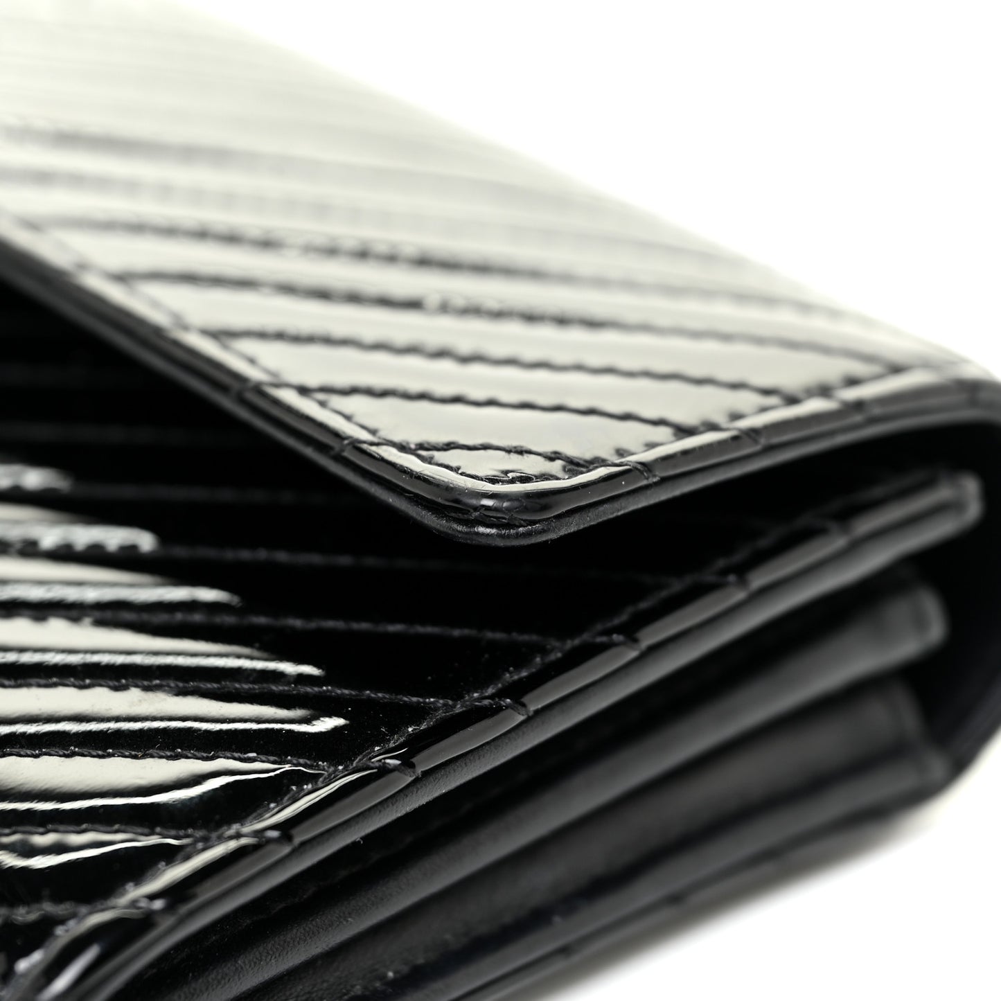 Patent Chevron Quilted Large Gusset Flap Wallet Black